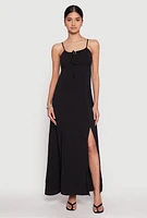 Womens Airy Side Slit Maxi Dress, Black, Size S