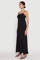 Womens Airy Side Slit Maxi Dress, Black, Size S
