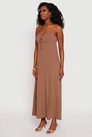 Womens Airy Side Slit Maxi Dress, Brown, Size L