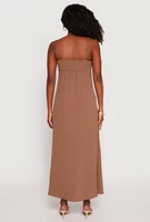 Womens Airy Side Slit Maxi Dress, Brown, Size L