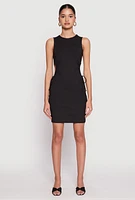 Womens Ribbed Knit Drawstring Side Cut Out Dress, Black, Size S