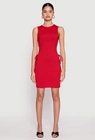 Womens Ribbed Knit Drawstring Side Cut Out Dress, Red, Size S