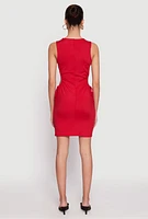 Womens Ribbed Knit Drawstring Side Cut Out Dress, Red, Size S