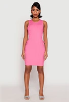 Womens Ribbed Knit Drawstring Side Cut Out Dress, Pink,