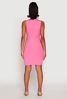 Womens Ribbed Knit Drawstring Side Cut Out Dress, Pink, Size M