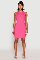 Womens Ribbed Knit Drawstring Side Cut Out Dress, Pink,