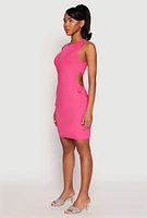 Womens Ribbed Knit Drawstring Side Cut Out Dress, Pink,