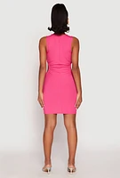 Womens Ribbed Knit Drawstring Side Cut Out Dress, Pink,