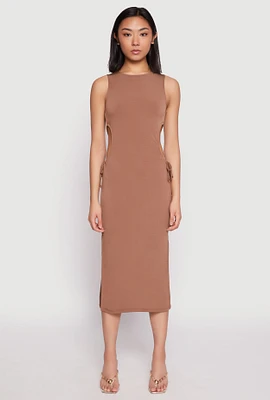 Womens Drawstring Side Cut Out Midi Dress,