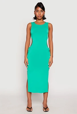 Womens Drawstring Side Cut Out Midi Dress, Green, Size M