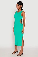 Womens Drawstring Side Cut Out Midi Dress, Green, Size M
