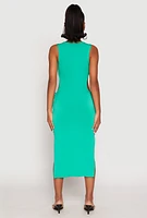 Womens Drawstring Side Cut Out Midi Dress, Green, Size M