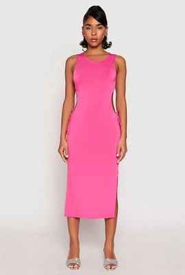 Womens Drawstring Side Cut Out Midi Dress, Pink,