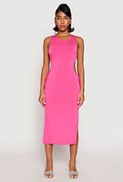 Womens Drawstring Side Cut Out Midi Dress, Pink,