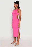 Womens Drawstring Side Cut Out Midi Dress, Pink,