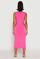 Womens Drawstring Side Cut Out Midi Dress, Pink,