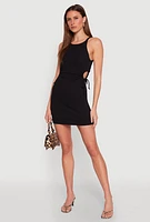 Womens Drawstring Side Cut Out Mini Dress,