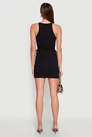Womens Drawstring Side Cut Out Mini Dress,