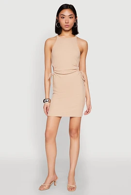 Womens Drawstring Side Cut Out Mini Dress,