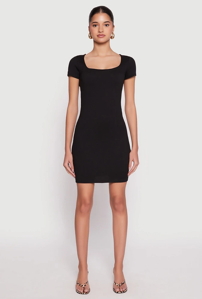 Womens Square Neck Mini T Shirt Dress,