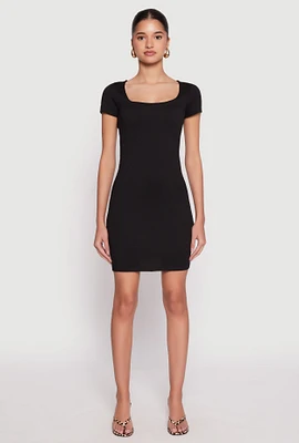 Womens Square Neck Mini T Shirt Dress,