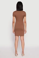 Womens Square Neck Mini T Shirt Dress, Brown,