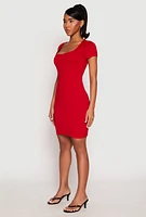 Womens Square Neck Mini T Shirt Dress, Red, Size L