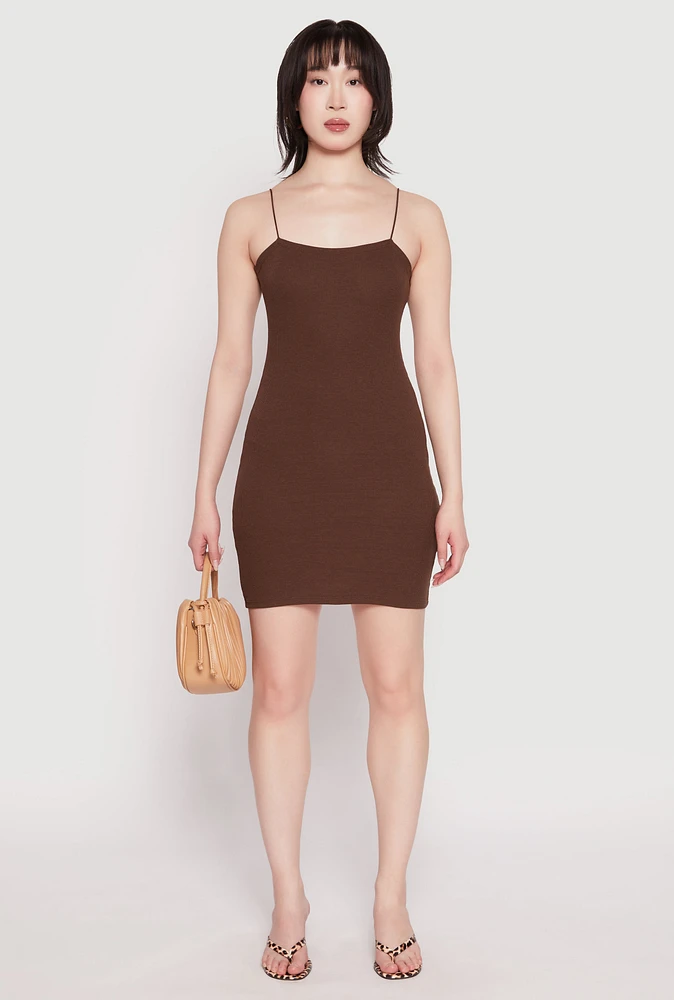 Womens Ribbed Knit Cami Bodycon Dress, S