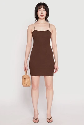 Womens Ribbed Knit Cami Bodycon Dress, S
