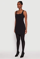 Womens Square Neck Mini Tank Dress, L