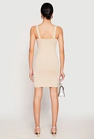 Womens Square Neck Mini Tank Dress, Beige, Size M