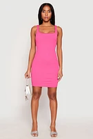 Womens Square Neck Mini Tank Dress, Pink, Size L