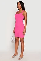 Womens Square Neck Mini Tank Dress, Pink, Size L