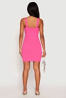 Womens Square Neck Mini Tank Dress, Pink, Size L