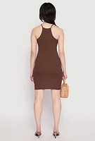 Womens High Neck Cami Mini Dress, Brown, Size M