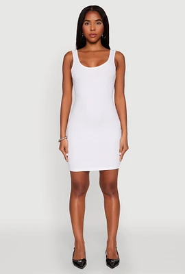 Womens Ribbed Knit Scoop Neck Tank Dress, White, Size S