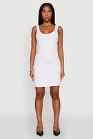 Womens Ribbed Knit Scoop Neck Tank Dress, White, Size S