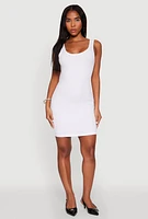 Womens Ribbed Knit Scoop Neck Tank Dress, White, Size S