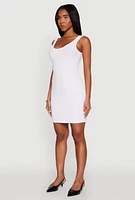Womens Ribbed Knit Scoop Neck Tank Dress, White, Size S