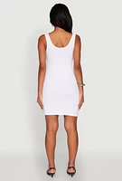 Womens Ribbed Knit Scoop Neck Tank Dress, White, Size S