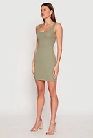 Womens Ribbed Knit Scoop Neck Tank Dress, Green,