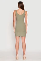 Womens Ribbed Knit Scoop Neck Tank Dress, Green,