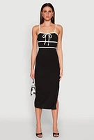 Womens Contrast Trim Tie Front Side Slit Dress, Black,