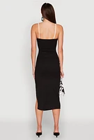 Womens Contrast Trim Tie Front Side Slit Dress, Black,
