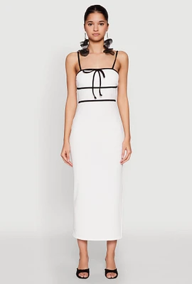 Womens Contrast Trim Tie Front Side Slit Dress, White,