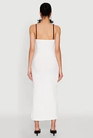 Womens Contrast Trim Tie Front Side Slit Dress, White,