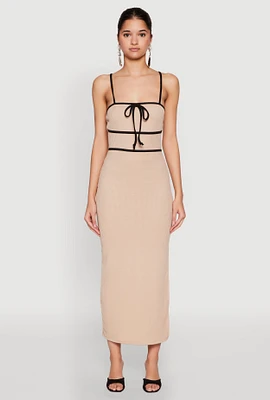 Womens Contrast Trim Tie Front Side Slit Dress,