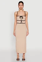 Womens Contrast Trim Tie Front Side Slit Dress,