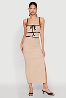 Womens Contrast Trim Tie Front Side Slit Dress,