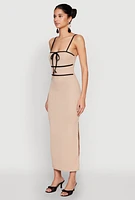Womens Contrast Trim Tie Front Side Slit Dress,